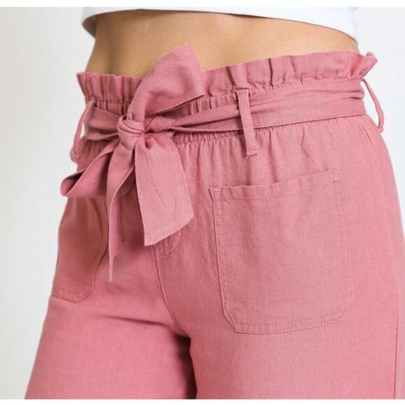 ReWash Paperbag waist tie front pockets blush pink linen blend NEW SZ SM - Picture 13 of 13